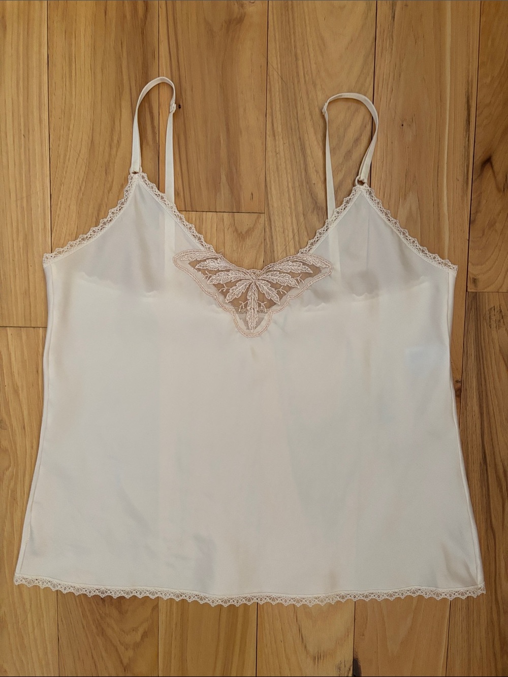 MAIDENFORM | VTG Cream 80s Coquette Satin Butterfly Lace Camisole | Size 34